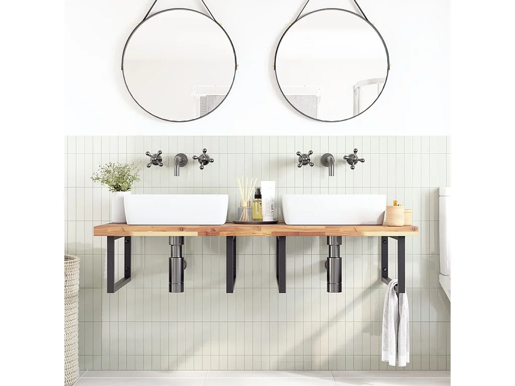 Piano da Bagno Non Trattato 120x60x4cm Legno Massello di Acacia