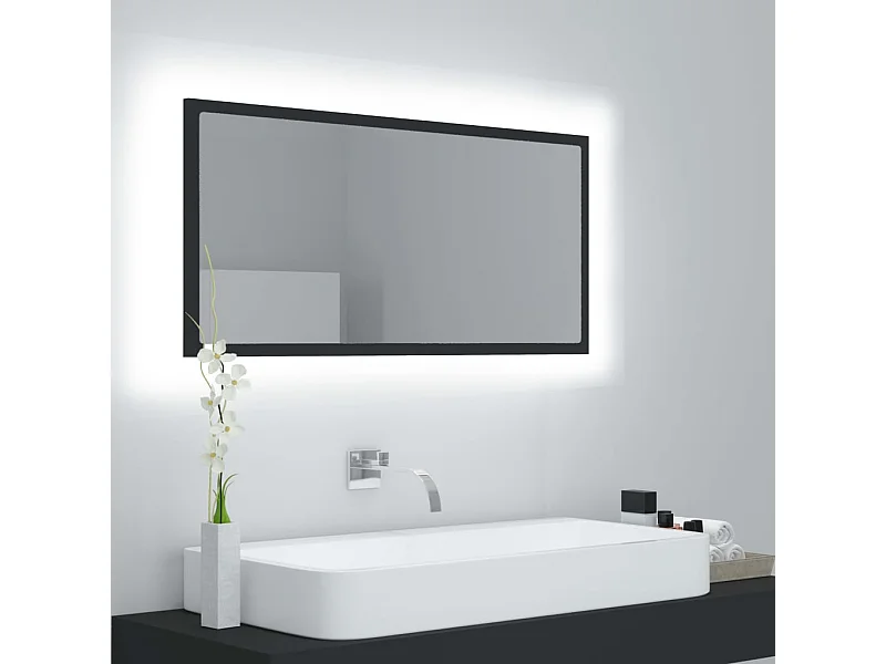 Specchio da Bagno a LED Grigio 90x8,5x37 cm in Acrilico