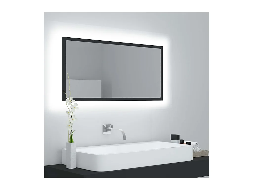 Miroir à LED de salle de bain Gris 90x8,5x37 cm Acrylique