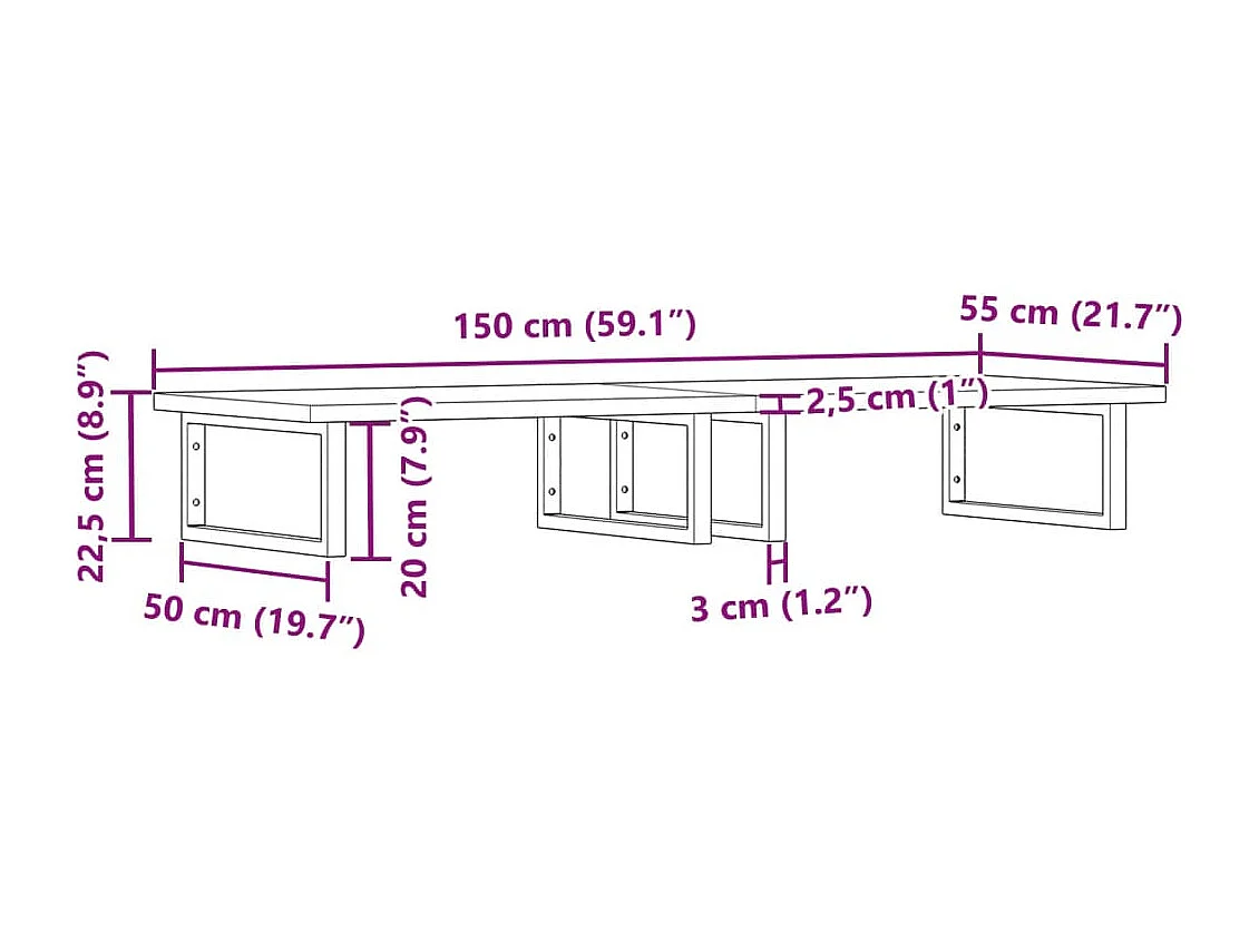 Waschbeckenregal Wandmontage Stahl und Massivholz Buche