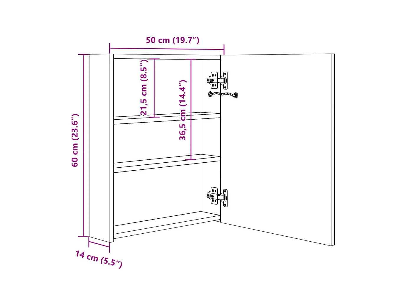 Armario de baño con espejo LED blanco brillante 50x14x60 cm