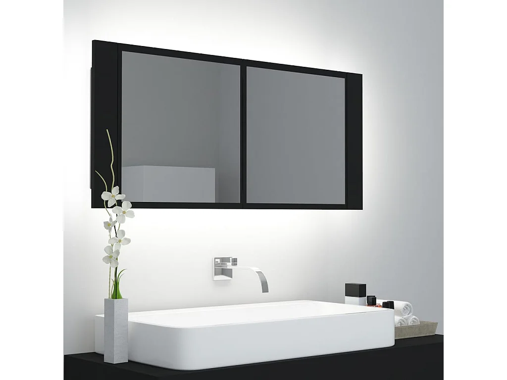 Armoire à miroir de salle de bain LED Noir 100x12x45 Acrylique