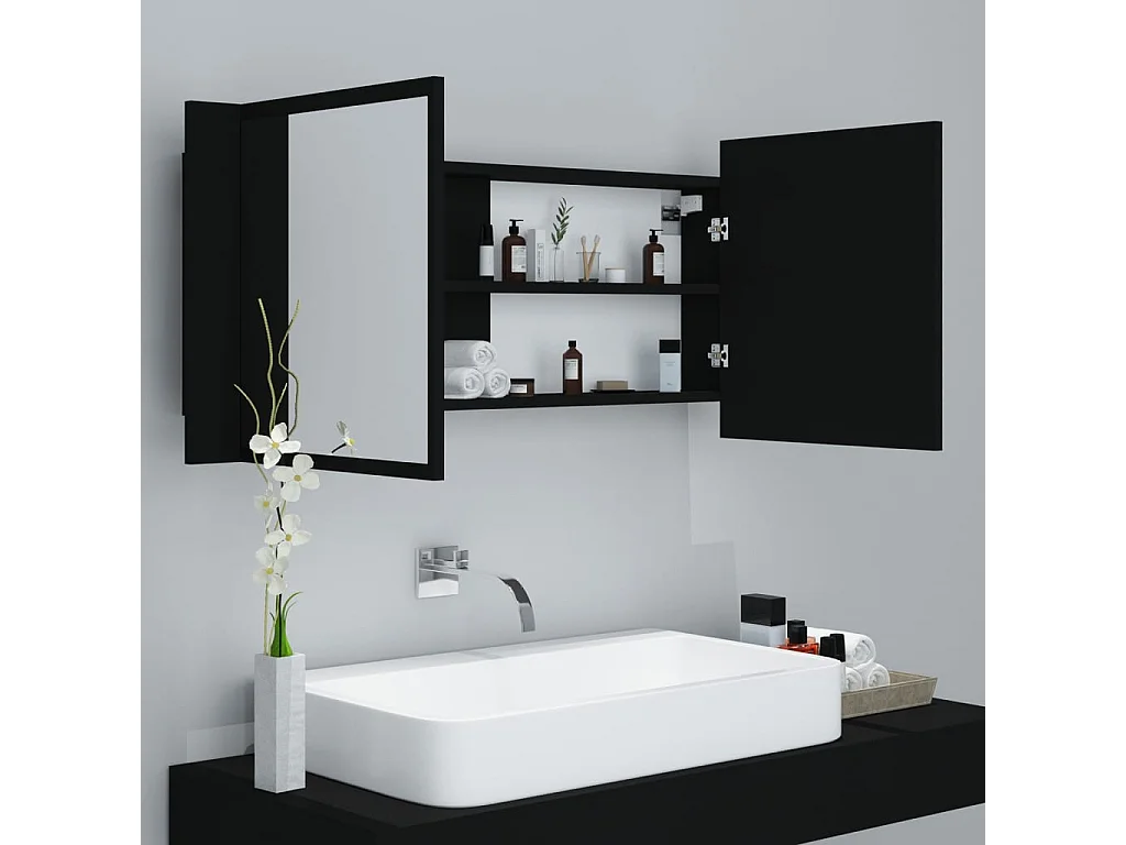 Armoire à miroir de salle de bain LED Noir 100x12x45 Acrylique