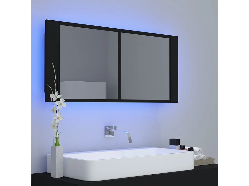Armoire à miroir de salle de bain LED Noir 100x12x45 Acrylique