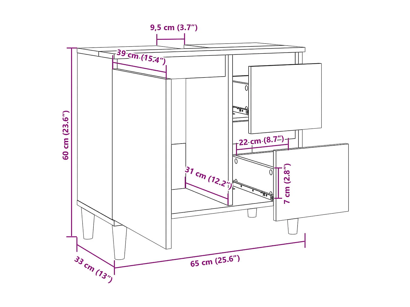 Armoire salle de bain chêne sonoma 65x33x60 cm