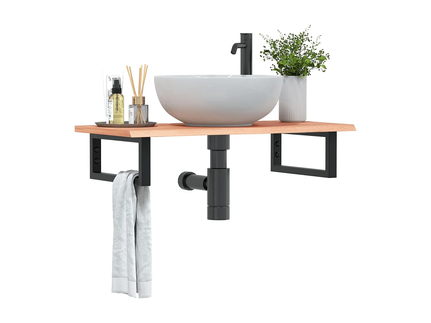 Prateleira de parede p/ lavatório aço/madeira carvalho maciça