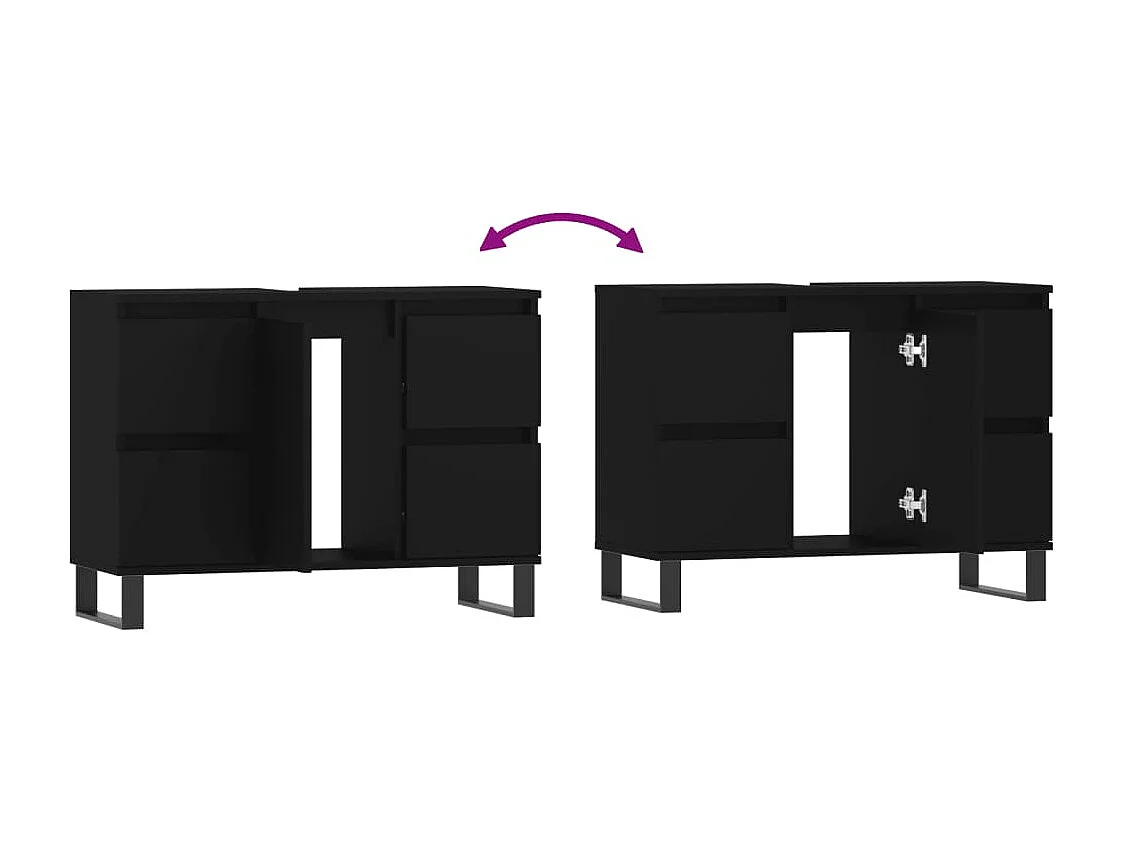 Armoire de salle de bain noir 80x33x60 cm bois d'ingénierie