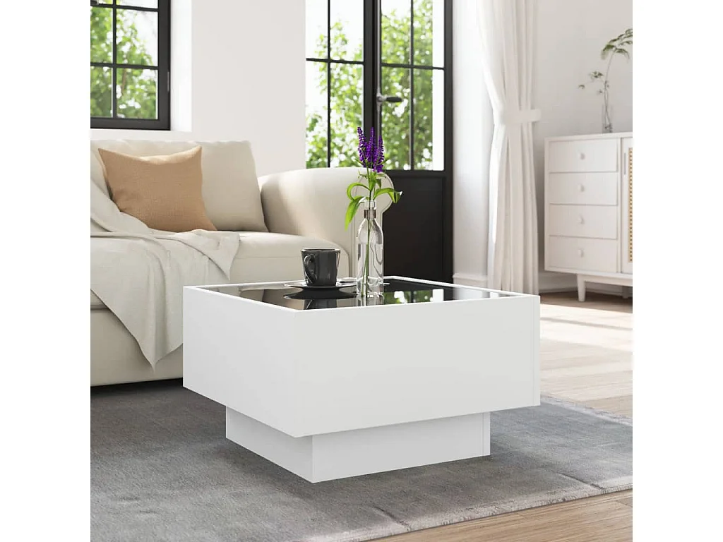 Table basse avec LED blanc 50x50x30 cm bois d'ingénierie