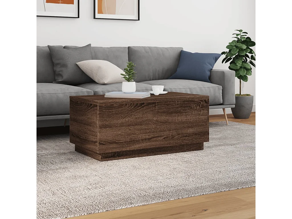 Tavolino da Soggiorno con Luci LED Rovere Marrone 90x50x40 cm
