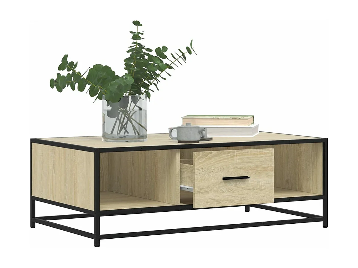 Tavolino Rovere Sonoma 100x57x35 cm Legno Multistrato Metallo