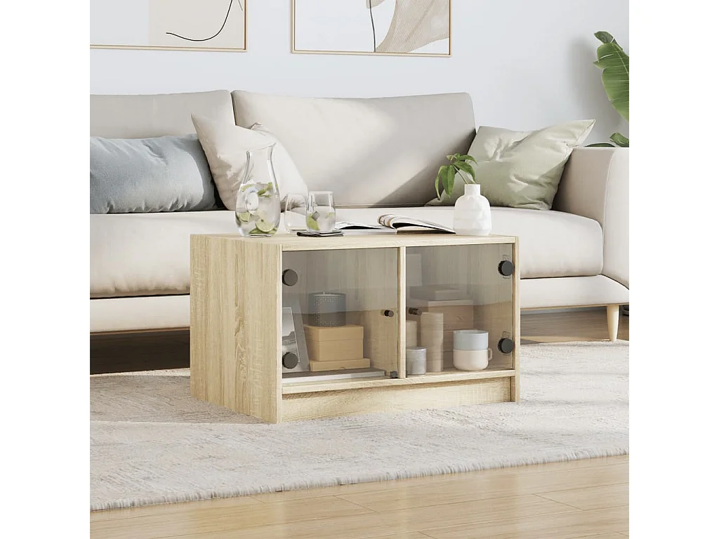 Salontafel met glazen deuren 68x50x42 cm sonoma eikenkleurig