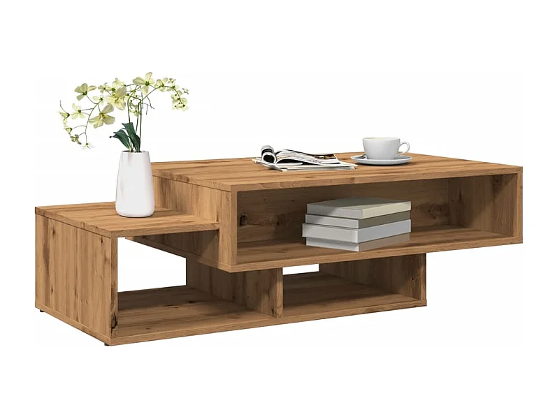 Table basse chêne artisanal 105x55x32 cm bois d'ingénierie