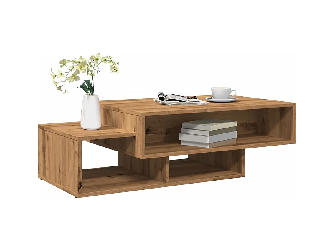 Table basse chêne artisanal 105x55x32 cm bois d'ingénierie