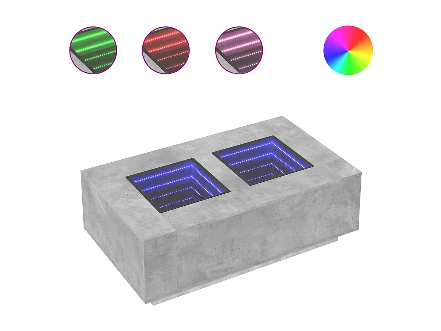 Table basse avec LED infini gris béton 116x69x40 cm