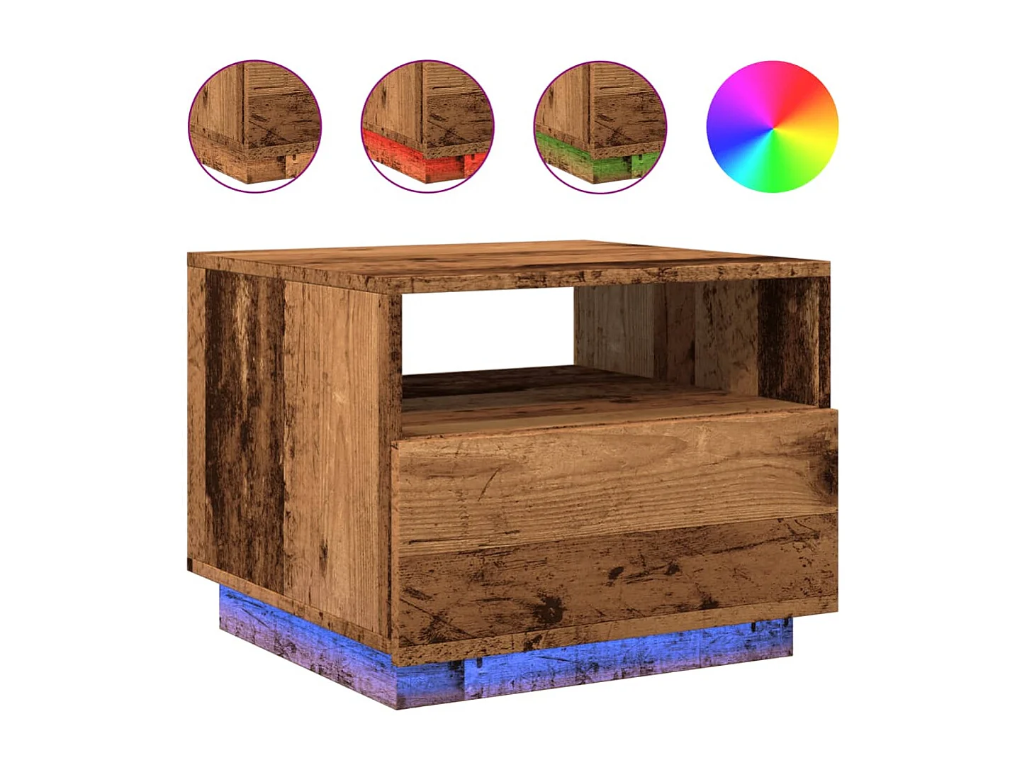 Tavolino da Salotto con Luci LED Legno Antico 50x49x40 cm