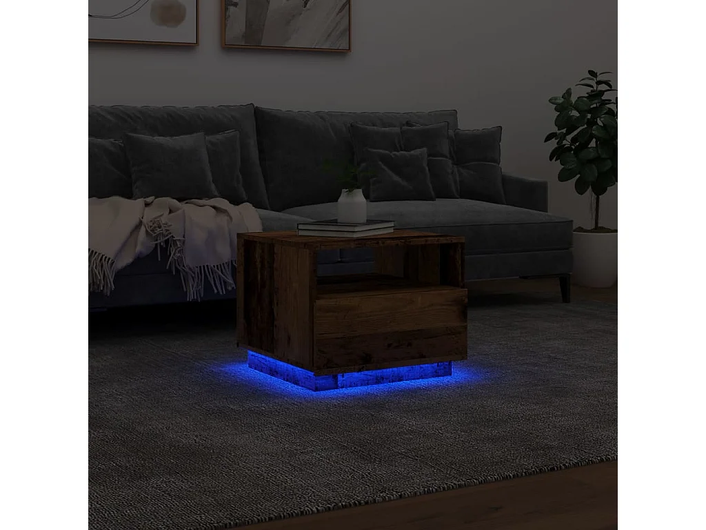 Table basse avec lumières LED vieux bois 50x49x40 cm