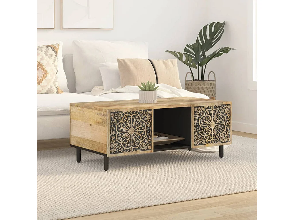 Mesa de centro de madera maciza mango 100x54x40 cm