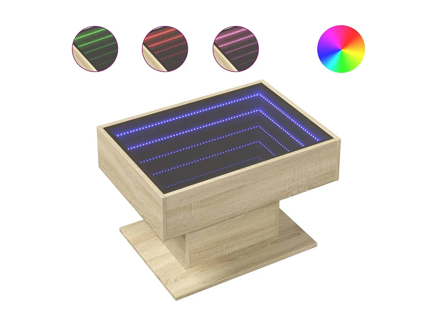 Salontafel met LED 70x50x45 cm bewerkt hout sonoma eikenkleurig