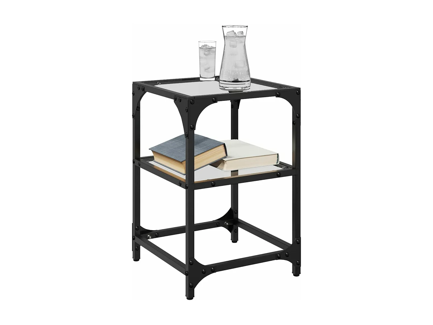 Mesa de centro c/ tampo em vidro transparente 30x30x45 cm aço