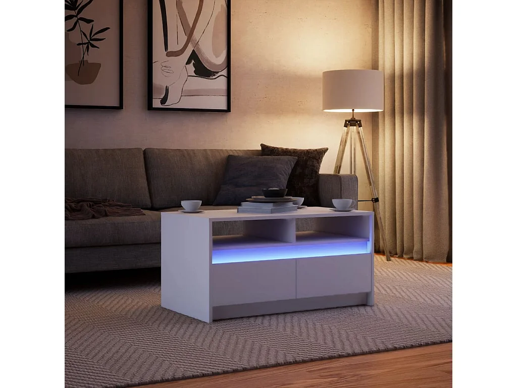 Salontafel met LED-verlichting bewerkt hout wit