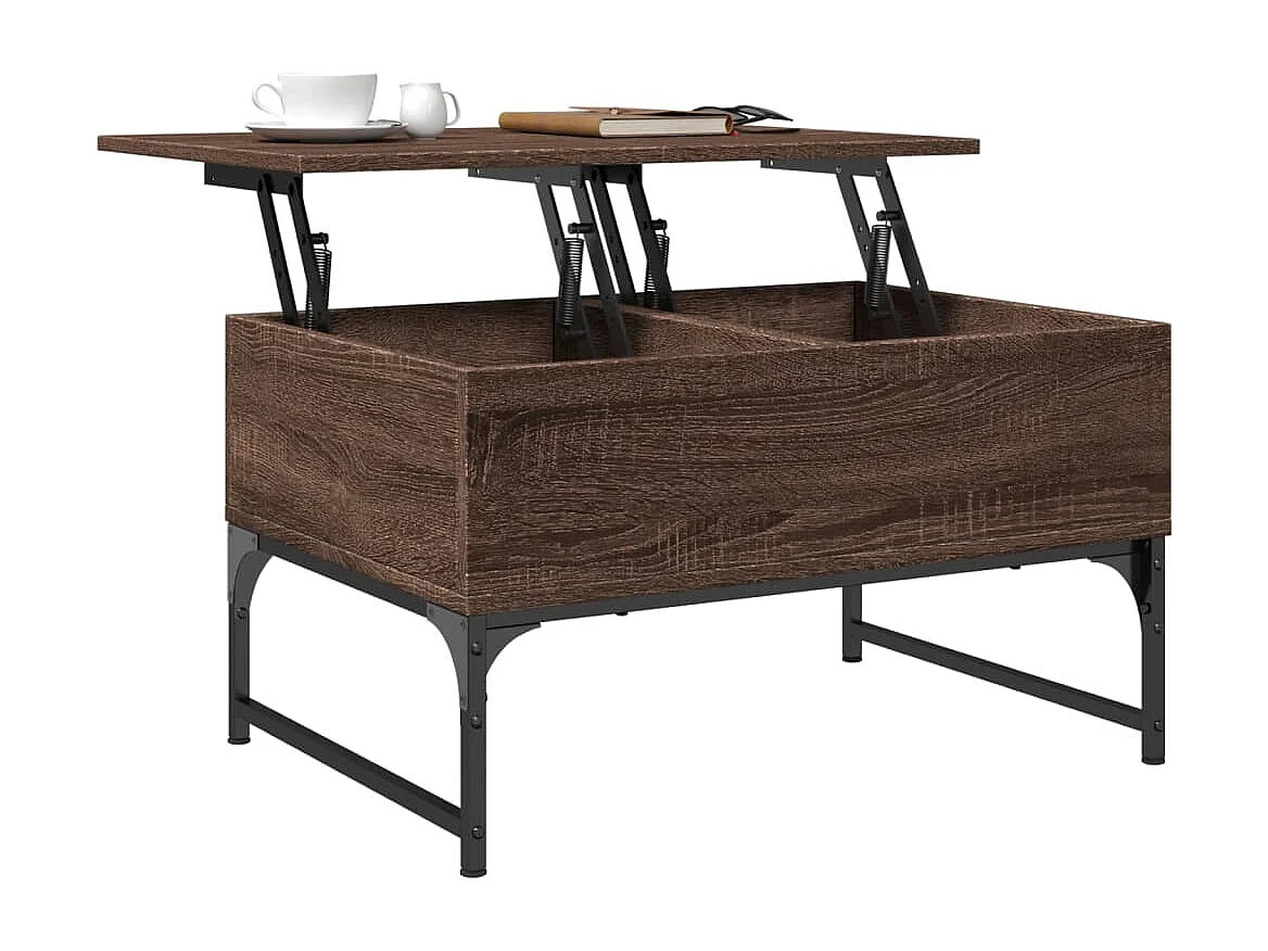 Table basse chêne marron 70x50x40 cm bois d'ingénierie et métal