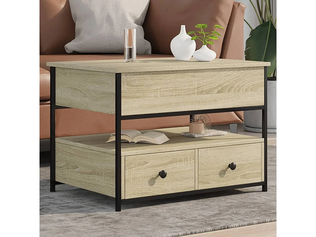 Mesa de centro madera ingeniería metal roble Sonoma 70x50x50 cm