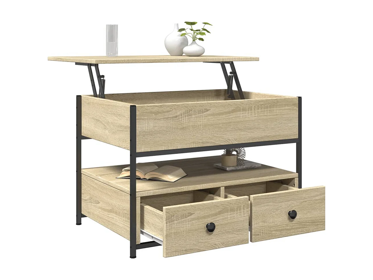 Mesa de centro madera ingeniería metal roble Sonoma 70x50x50 cm