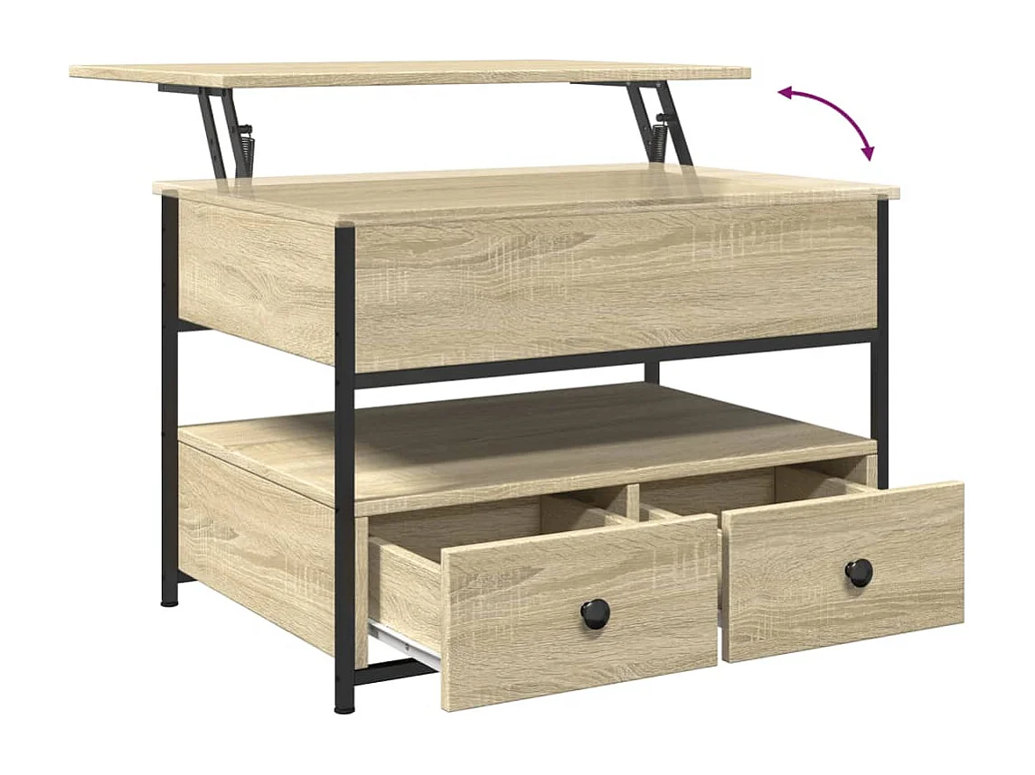 Mesa de centro madera ingeniería metal roble Sonoma 70x50x50 cm