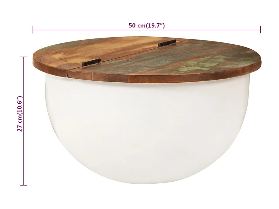 Tavolino da Salotto Bianco 50x27 cm Legno Massello di Recupero