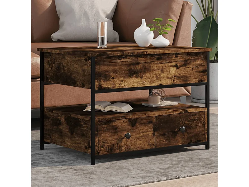 Mesa de centro madera ingeniería metal roble humo 70x50x50 cm