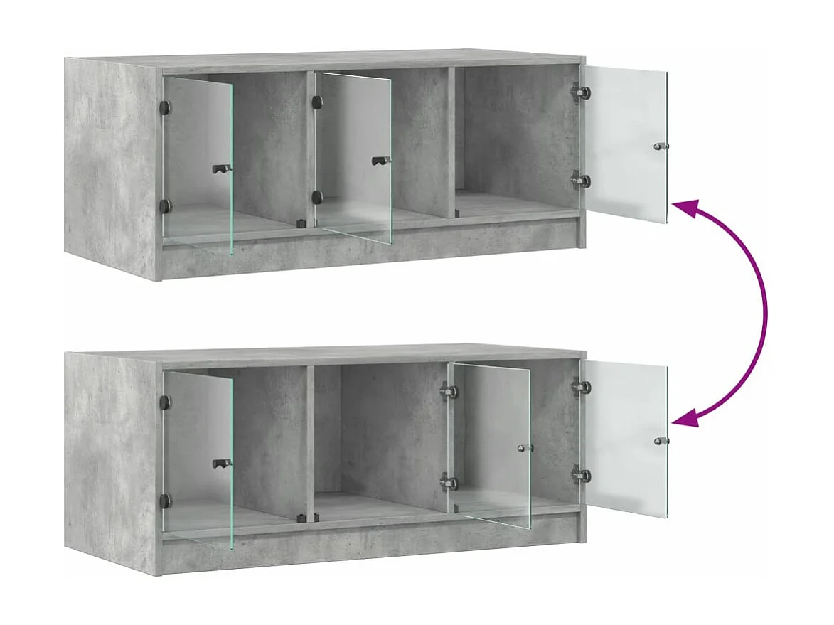 Table basse avec portes en verre gris béton 102x50x42 cm