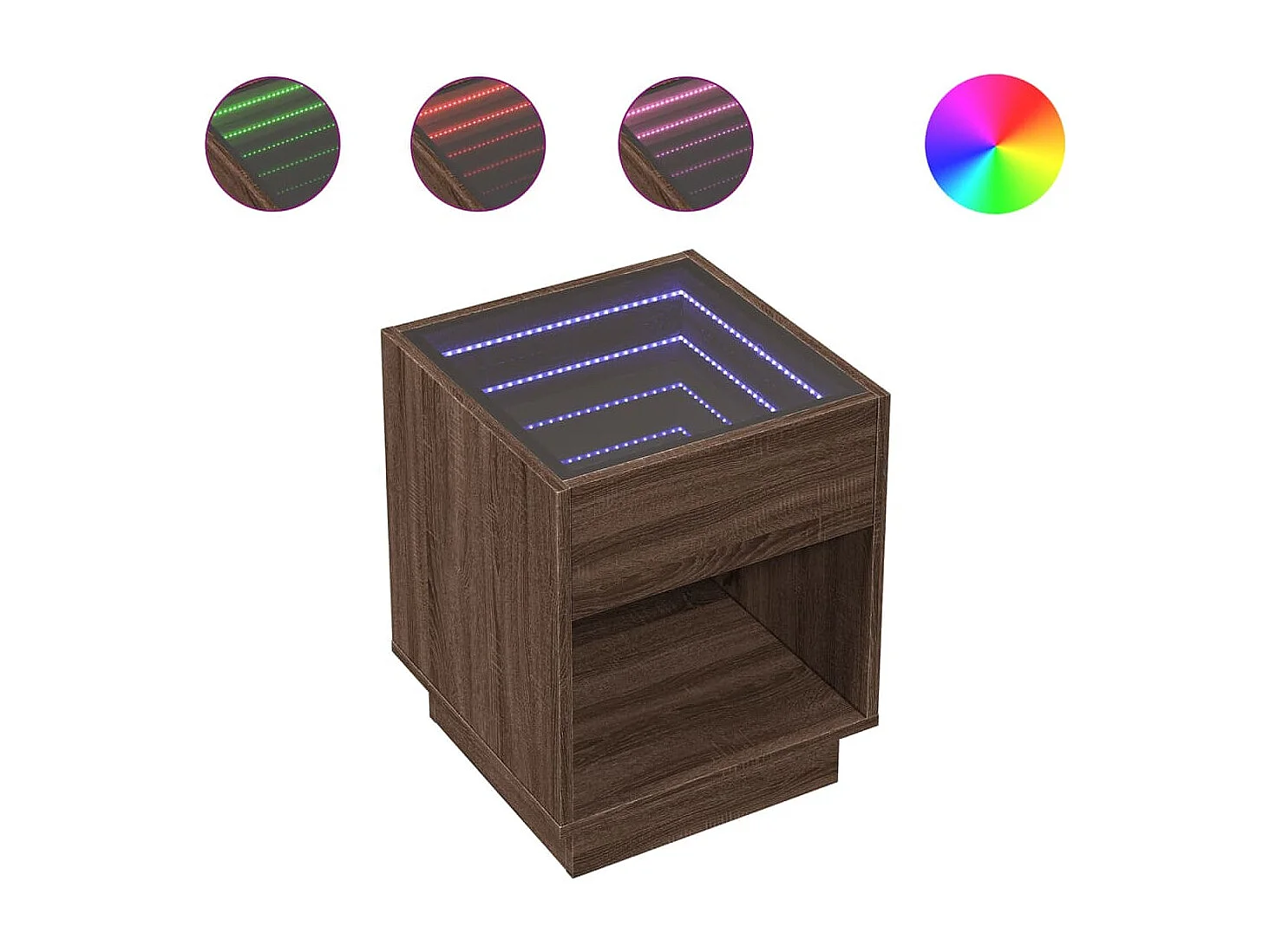 Table basse avec LED infini chêne marron 40x40x50 cm