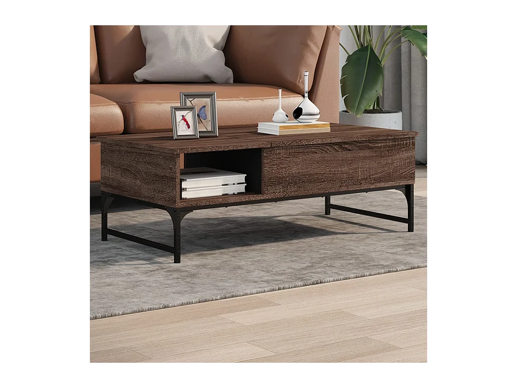 Table basse chêne marron 100x50x35cm bois d'ingénierie et métal
