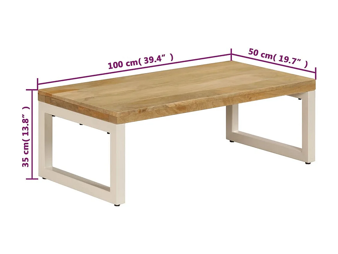 Tavolino da Salotto 100x50x35 cm Legno Massello Mango e Acciaio