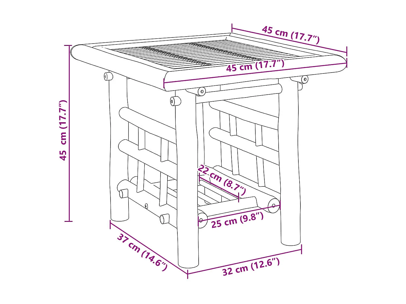 Table d’appoint 45x45x45 cm bambou