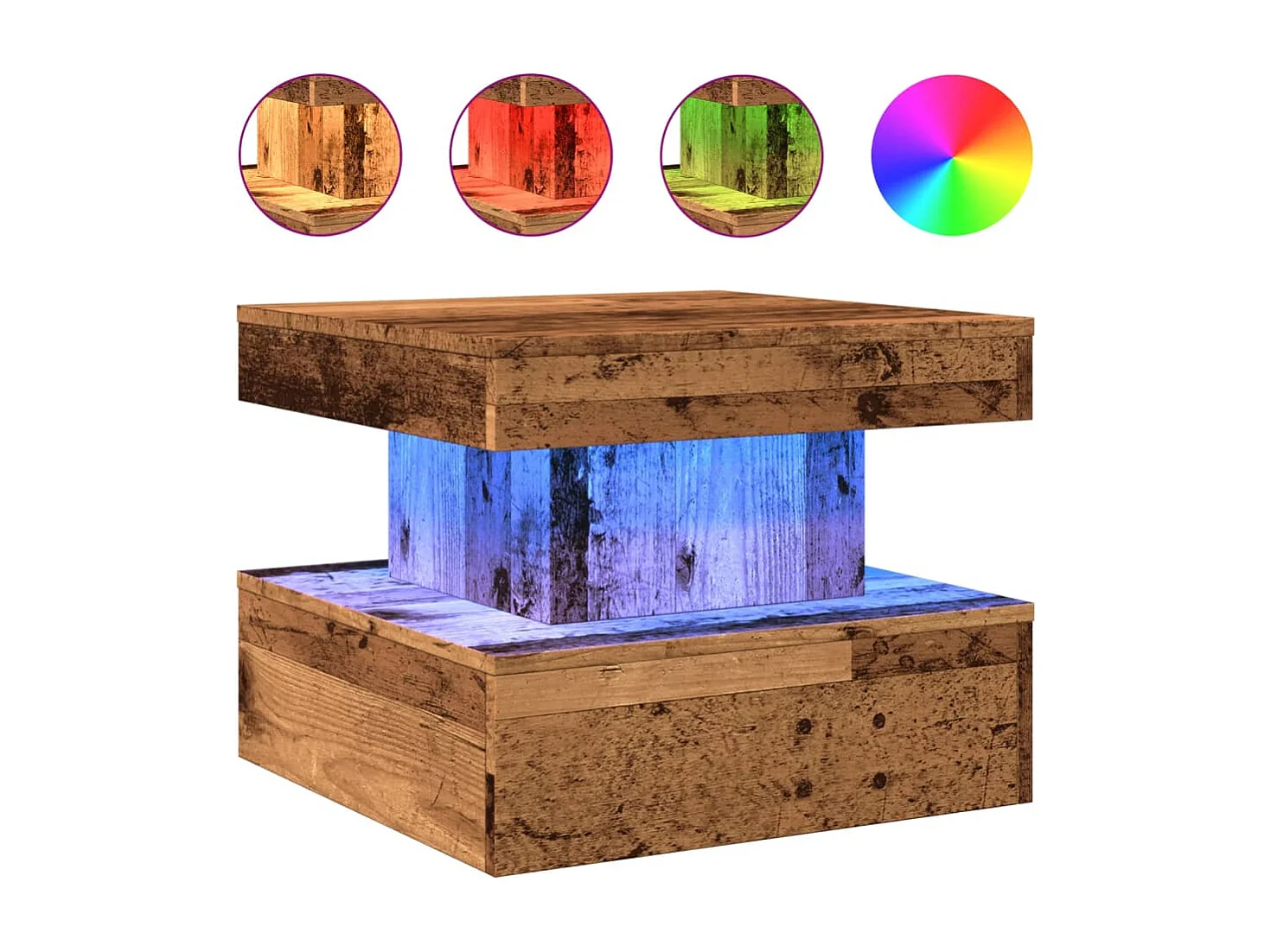 Couchtisch mit LED-Leuchten Altholz-Optik 50x50x40 cm