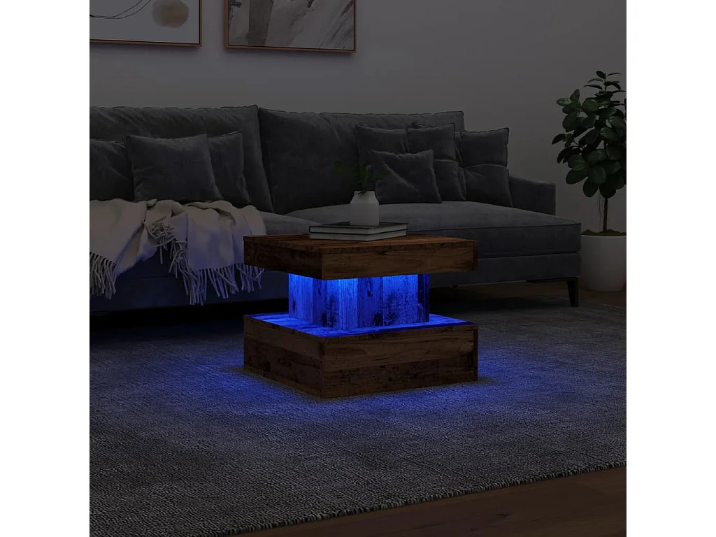 Couchtisch mit LED-Leuchten Altholz-Optik 50x50x40 cm