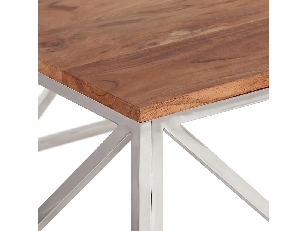 Tavolino Salotto Argento Acciaio Inox e Legno Massello Acacia