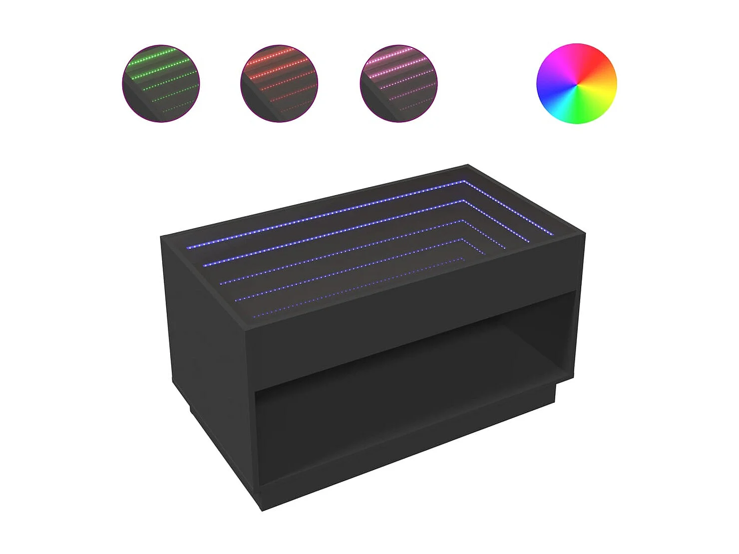 Mesa de centro luzes LED Infinity 90x50x50 cm preto