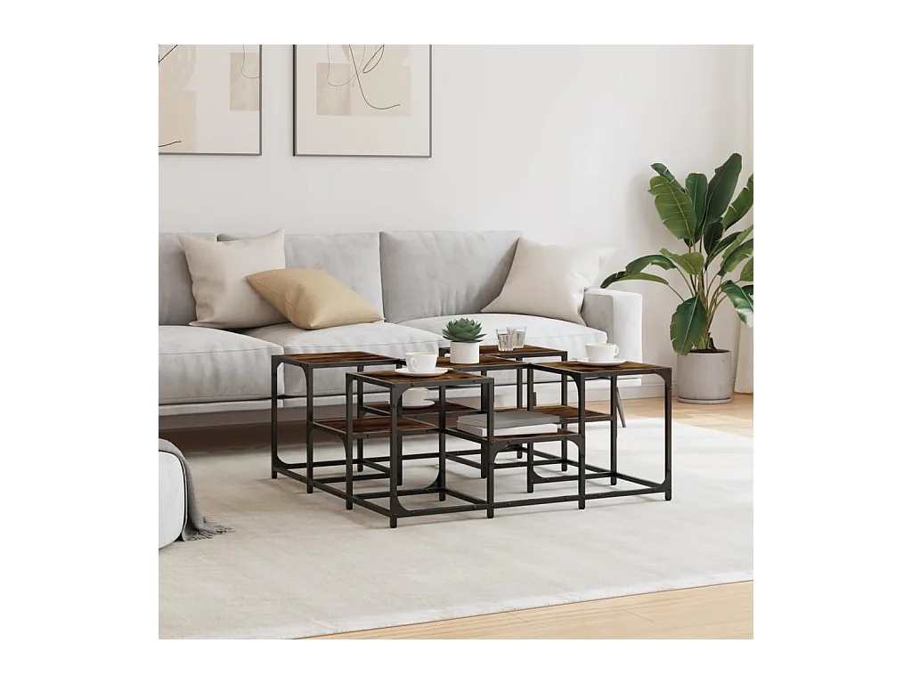 Table basse chêne fumé 91x91x40 cm bois d'ingénierie