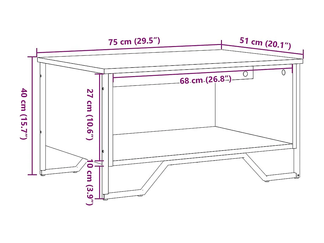Mesa de centro 75x51x40 cm derivados de madeira preto