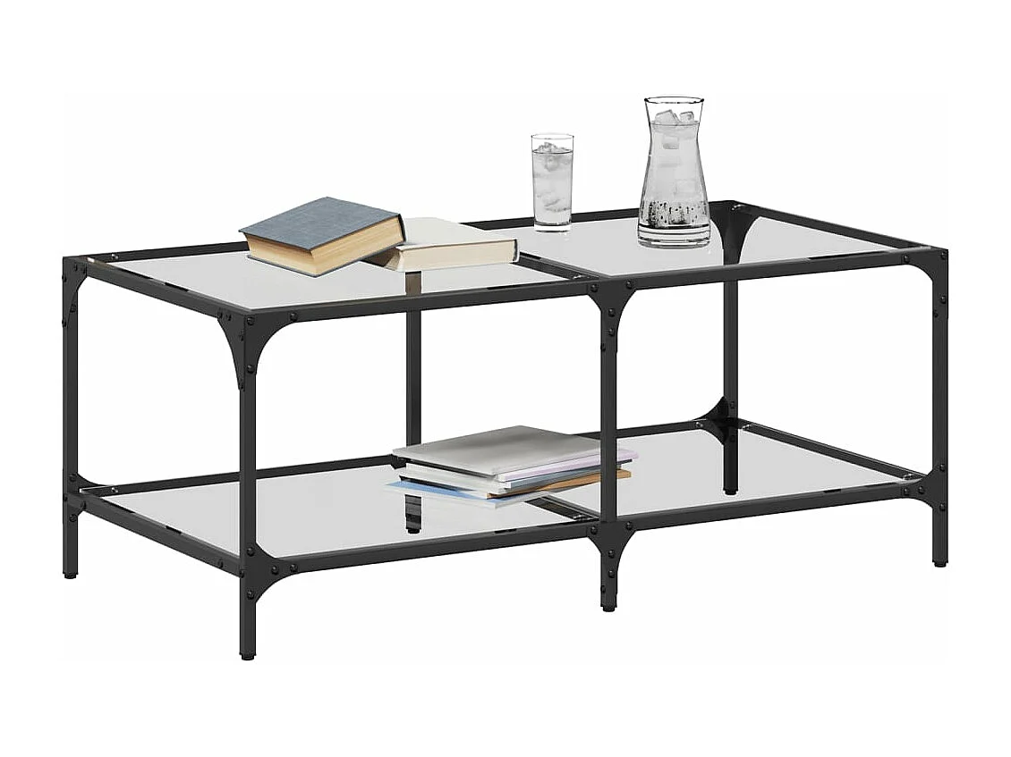 Mesa de centro c/ topo em vidro transparente 98,5x50x40 cm aço