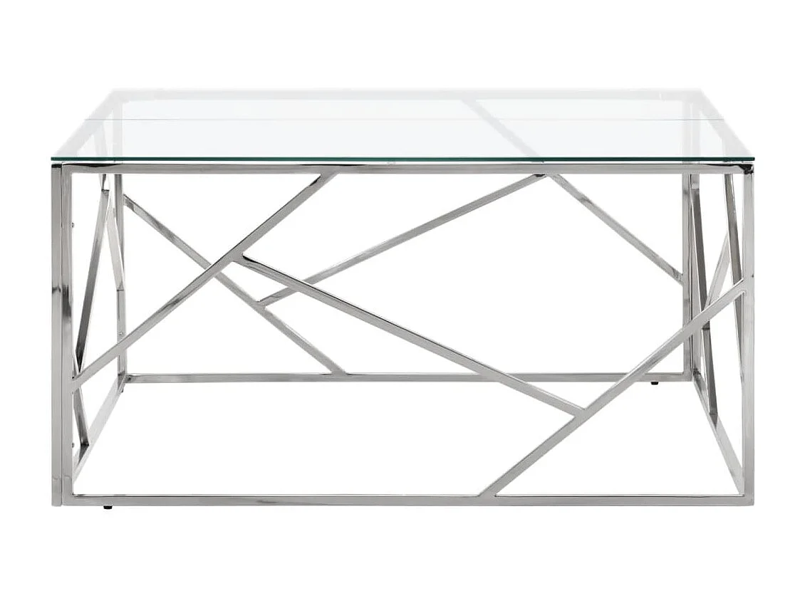 Table basse argenté acier inoxydable et verre trempé