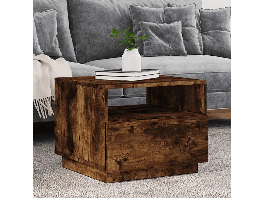 Mesa de centro com luzes LED 50x49x40 cm carvalho fumado