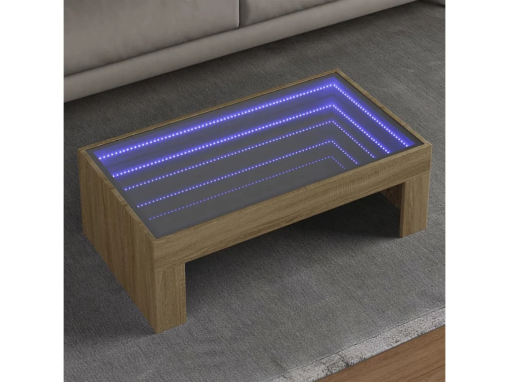 Tavolino da Salotto con LED Infinity Rovere Sonoma 90x50x30 cm