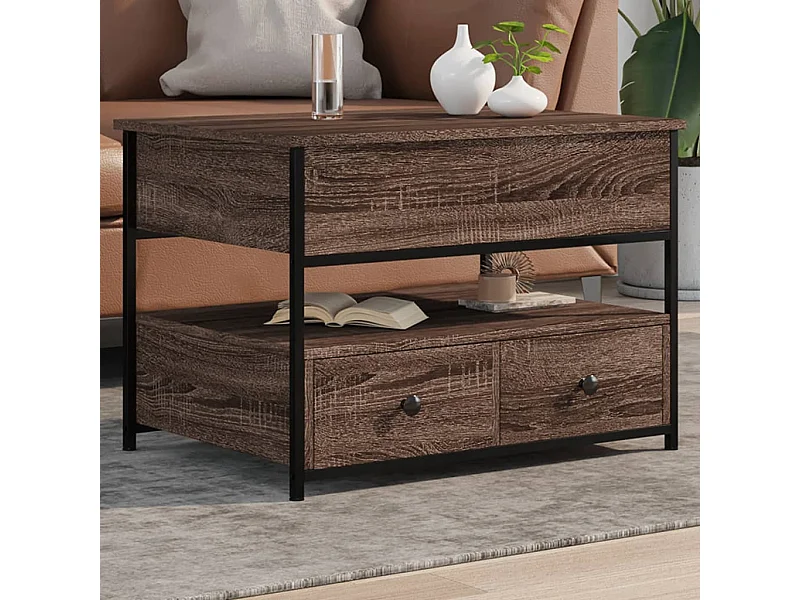 Tavolino Salotto Rovere Marrone 70x50x50cm Multistrato Metallo