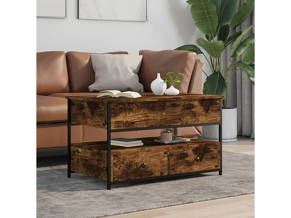 Tavolino Salotto Rovere Marrone 70x50x50cm Multistrato Metallo