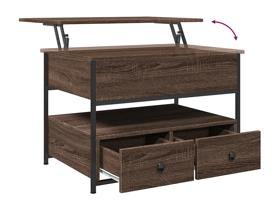 Tavolino Salotto Rovere Marrone 70x50x50cm Multistrato Metallo