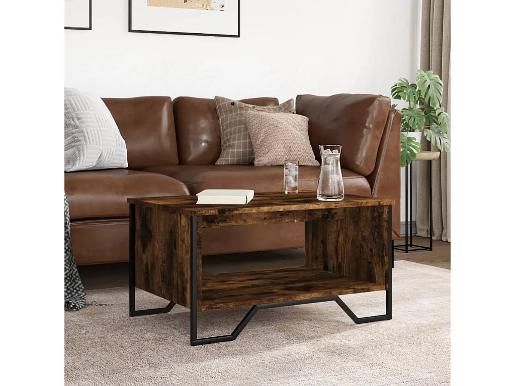 Tavolino da Salotto Rovere Fumo 75x51x40cm in Legno Multistrato