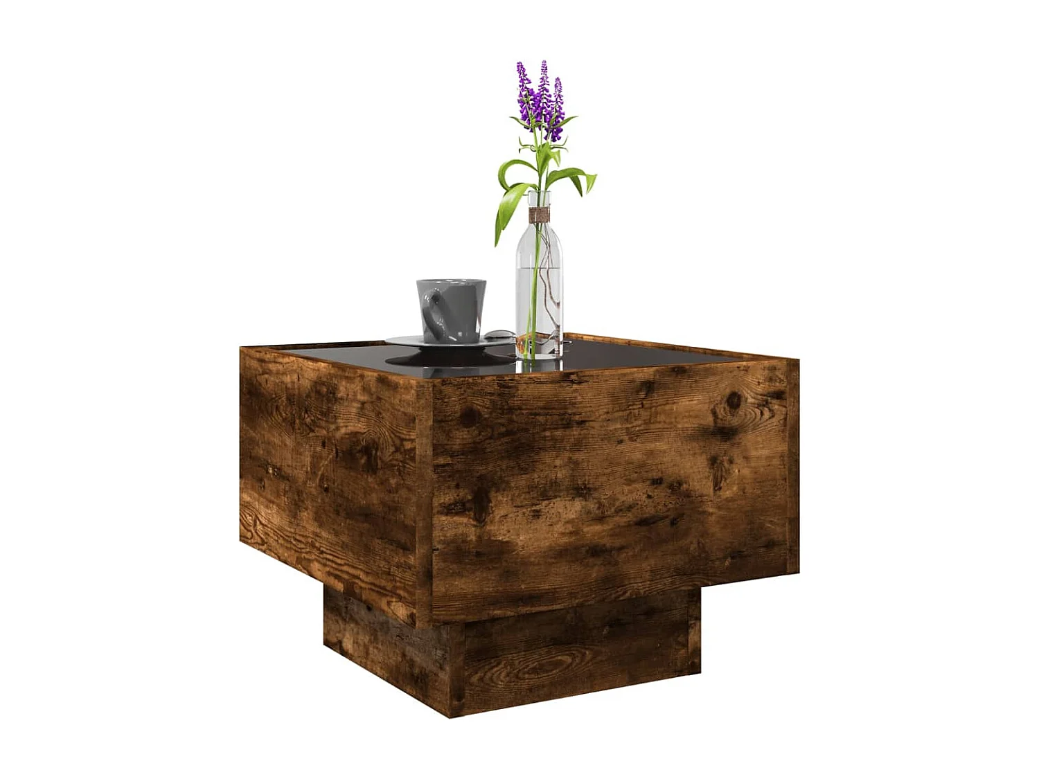 Bijzettafel met LED 40x40x30 cm bewerkt hout gerookt eikenkleur
